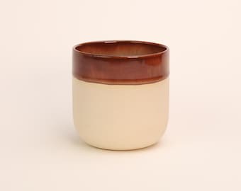 White Stoneware Cup, Glazed in Brown, Coffee & Tea Cup, Handmade Minimalistic Ceramic Cup, Gift for the Home, 250 ml, Christmas Gift