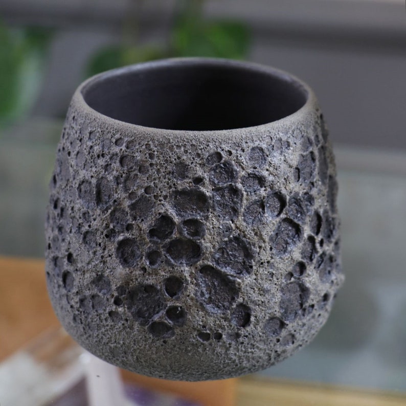 Large Dark Side Moon Cup, Black Clay Pottery, Handmade Stoneware Ceramic Multi-Purpose Cup, 500ml 17 oz, Unique Gift image 3