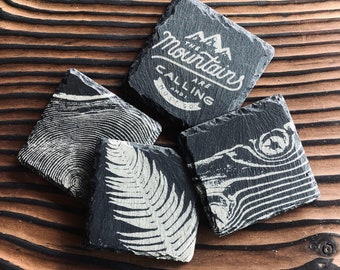 Rustic Slate Coasters, Set of 4, Original Nature Prints