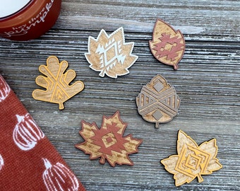 Fall Aztec Southwest Leaves Magnet Set of 6 ~ painted wood ~ seasonal ~ home, dorm, work, fall gift ~ boho decor ~ rustic western farmhouse