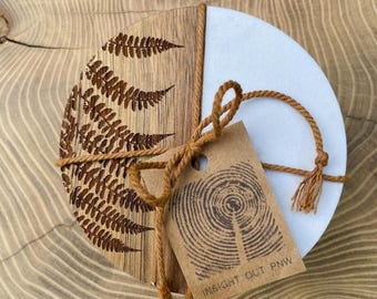 Fern Print Wood & Marble Coasters - Set of 4 - Nature Inspired
