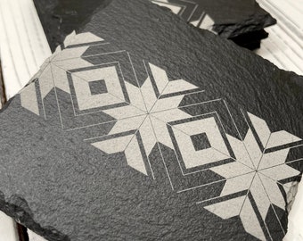Aztec Slate Coasters: Southwest Design, PNW Gift (Set of 4)
