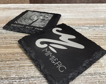 Personalized Logo Slate Coasters: Rustic Company Gifts, Set of 4