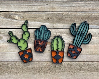 Aztec Cactus Magnets: Southwestern Decor, Plant Lover Gift, Set of 4