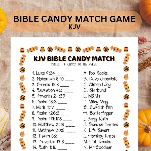 DIGITAL KJV Bible Candy Party Match Game, Harvest Bible Game for Kids and Adults, Church, Sunday School, Book Club, Print Download PDF