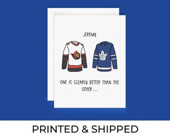 Hockey Greeting Card, Toronto vs Ottawa, Maple Leafs, Senators, Valentine's Day Card, Birthday Card, Anniversary Card, Printed Card