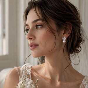 Camellia Pearl Earrings – Anniversary Wedding Jewelry in New York City - Jewelry Designer Brand by VicStoneNYC Fine Jewelry image 5