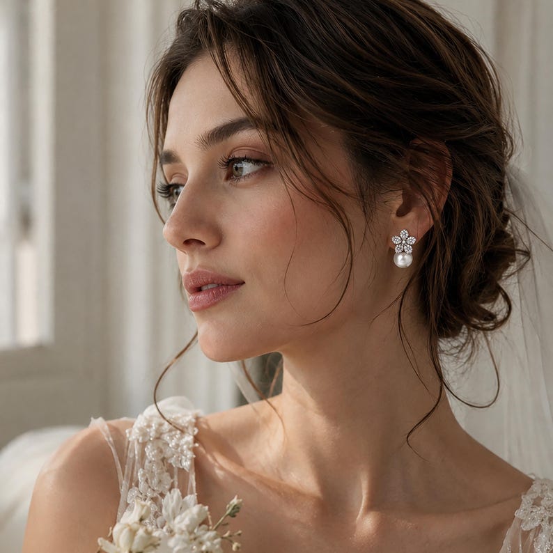 Camellia Pearl Earrings – Anniversary Wedding Jewelry in New York City - Jewelry Designer Brand by VicStoneNYC Fine Jewelry image 5