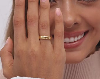 Anillo personalizado de oro de 10 quilates con nombre grabado, anillo personalizado de oro de 10 quilates hecho a mano.