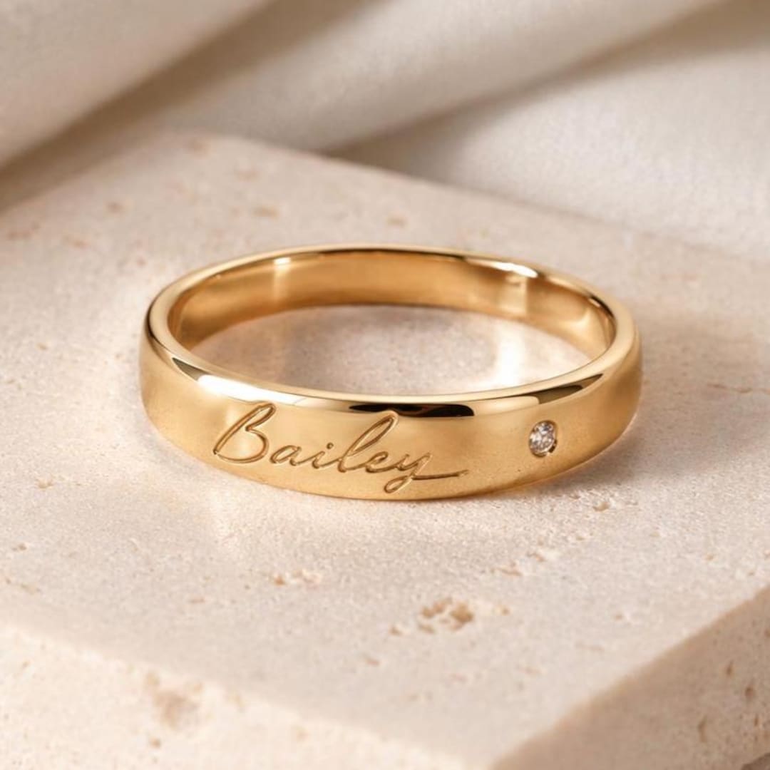 Personalized 14k Gold Engraved Name Ring, Handmade - Etsy