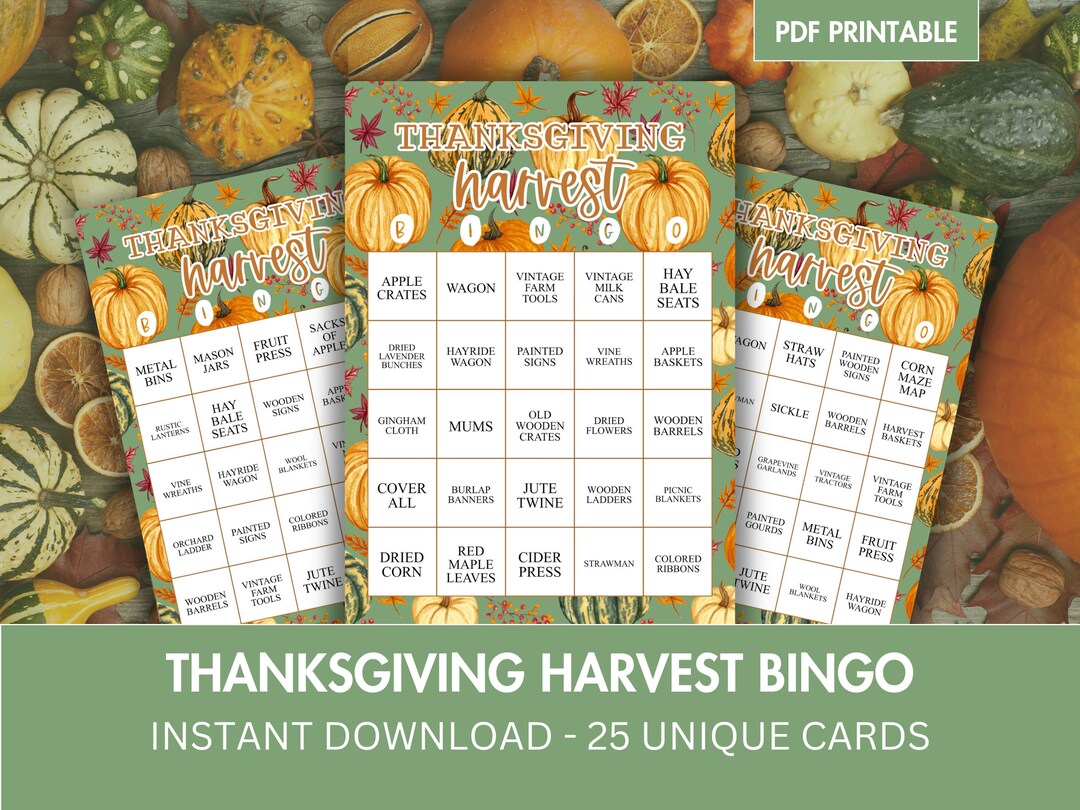 Printable Thanksgiving Harvest Theme Bingo Cards, 8.5 X11 Us Letter ...