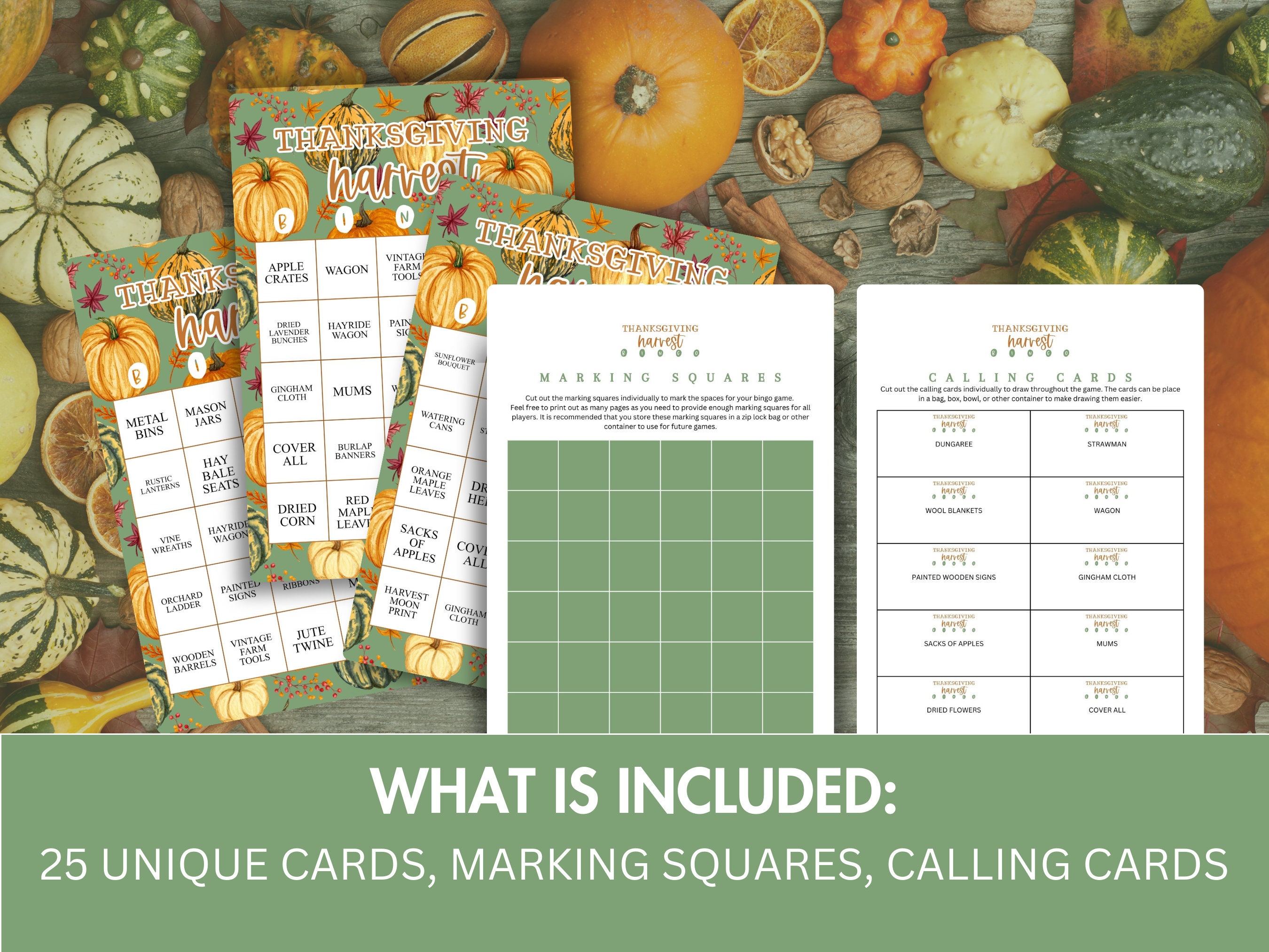Printable Thanksgiving Harvest Theme Bingo Cards 8.5 X11 Us - Etsy