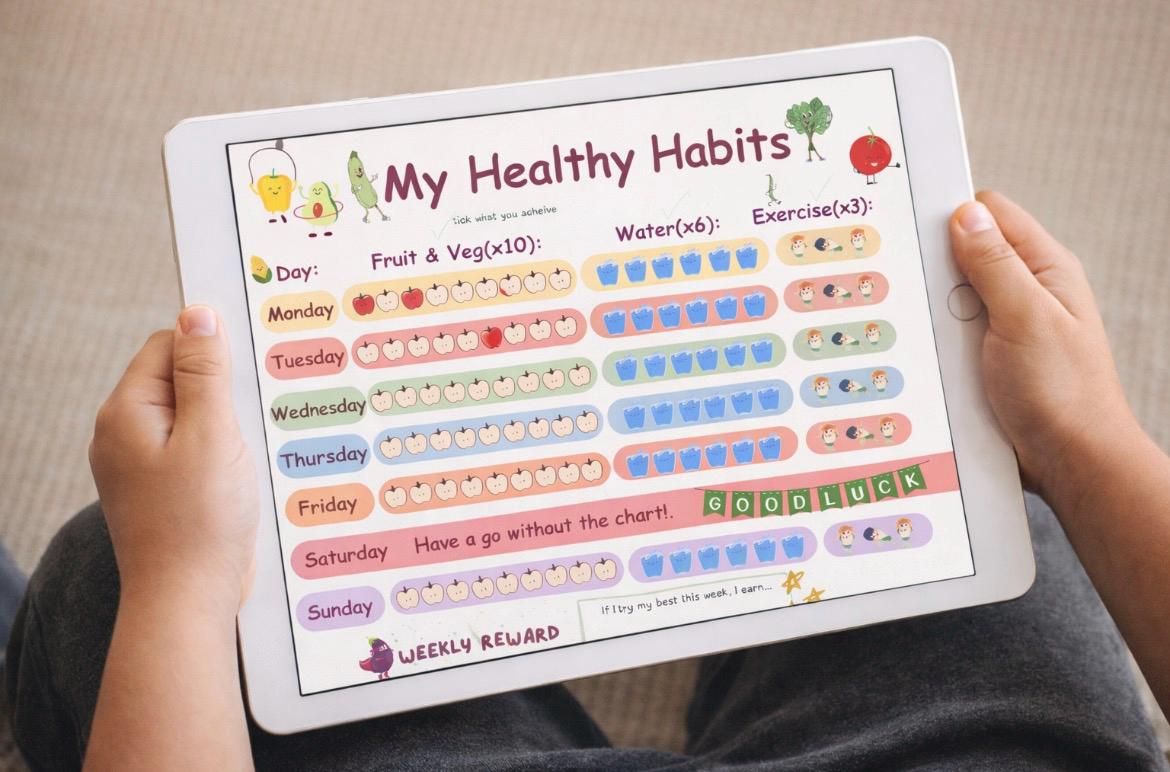 Kids Healthy Habits Chart Printable | Daily Fruit Veg Water Exercise ...