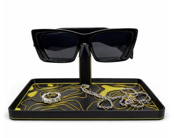 Jewelry Tray Organizer with Sunglasses Holder, Desk Valet Tray, Catchall Tray, Modern 3D Printed Desk Organizer