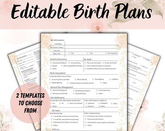 Birth Plan Template Printable Floral, Natural Birth Plan, Hospital Birth Plan Editable, Visual Birth Plan, Birth Plan Checklist