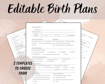 Birth Plan Template Editable Minimalist, Natural Birth Plan, Hospital Birth Plan, Birth Plan Checklist, Doula And Midwife Handout