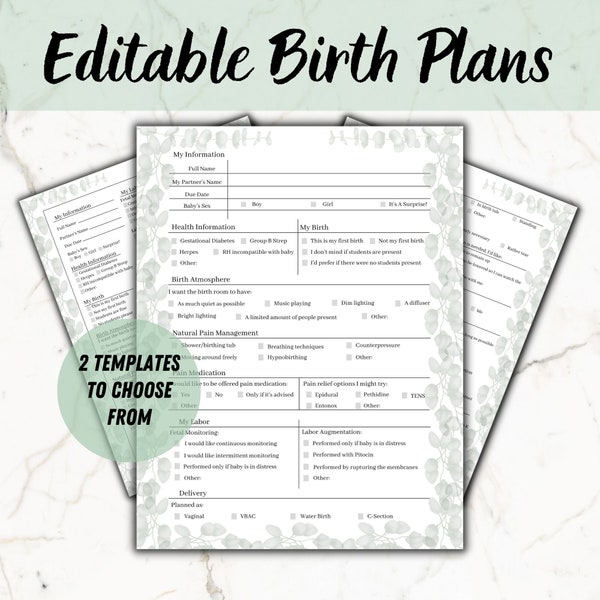 Birth Plan Printable - Etsy