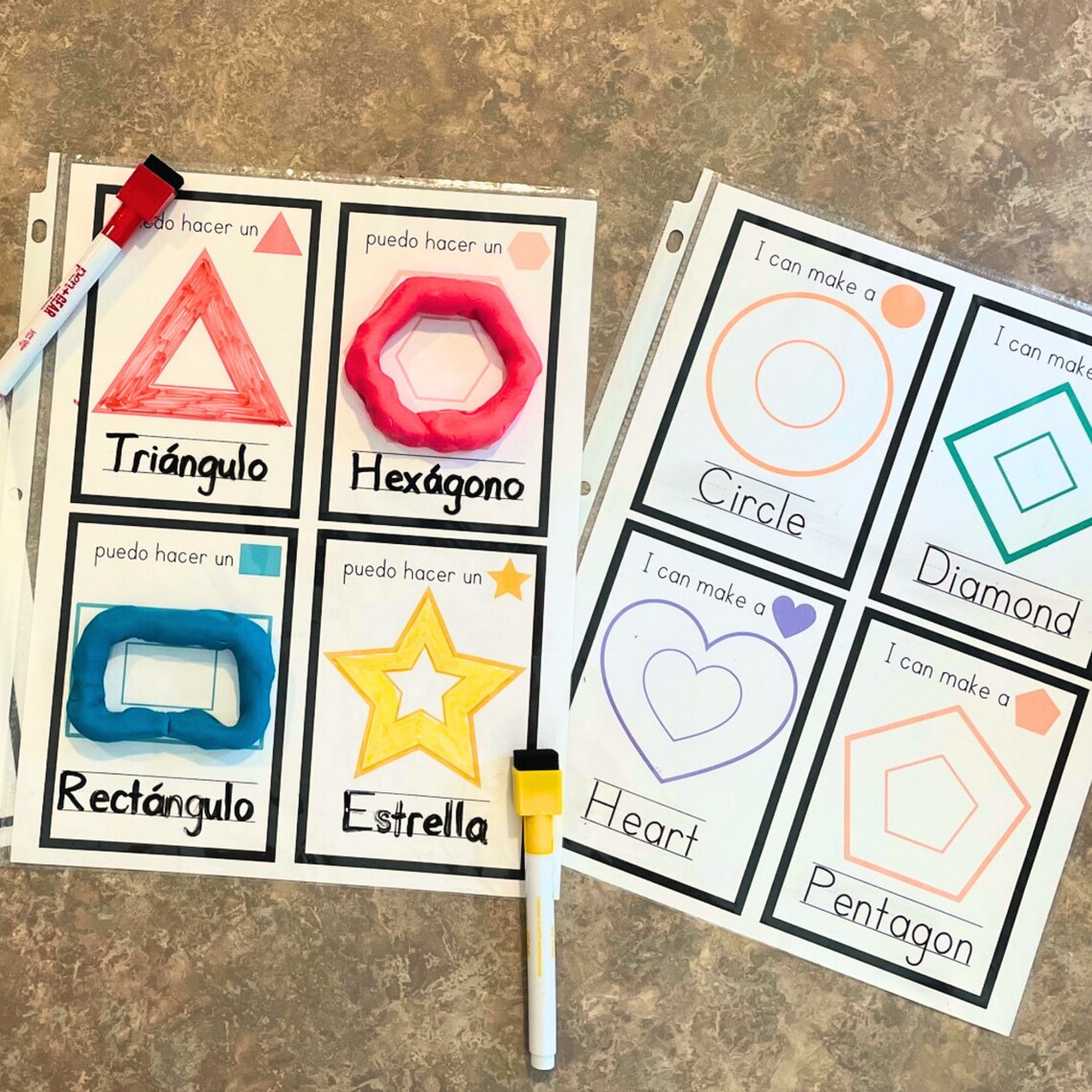 Shape Playdough Flashcards Bilingual Flashcards Fine Motor Etsy