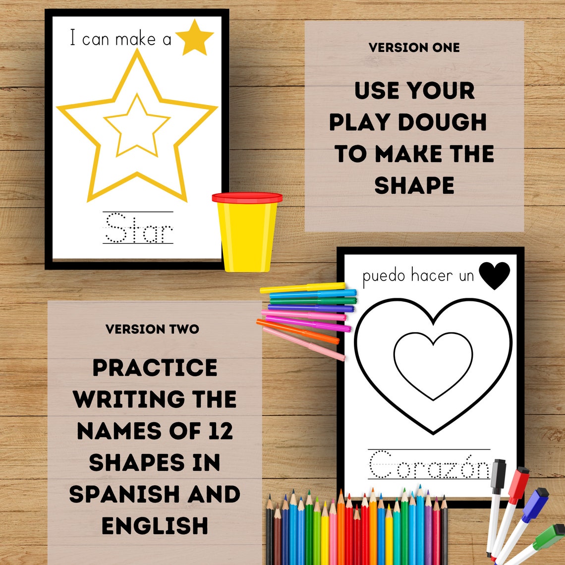 Shape Playdough Flashcards Bilingual Flashcards Fine Motor Etsy