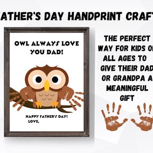 Father&#39;s Day Handprint Craft, DIY Gift For Dad From Kids, Keepsake For Dad Or Grandpa, 1st Father&#39;s Day Gift, Owl Handprint Craft