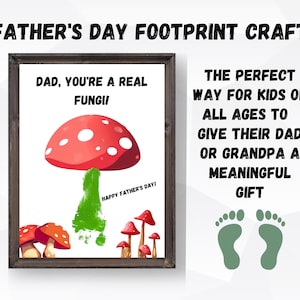Father&#39;s Day Footprint Craft, DIY Gift For Dad From Kids, Keepsake For Dad Or Grandpa, Baby Footprint Art, Mushroom Footprint Craft