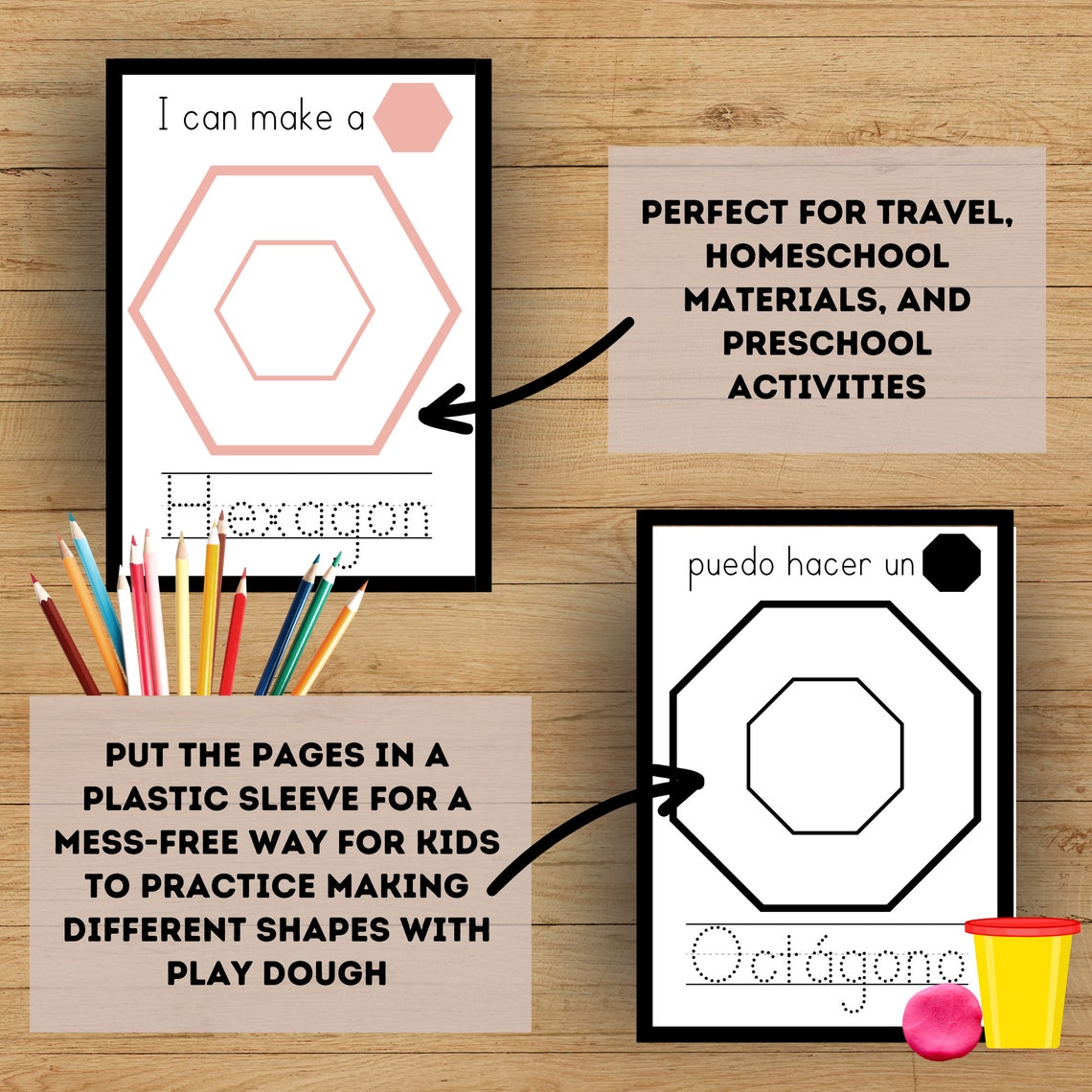 Shape Playdough Flashcards Bilingual Flashcards Fine Motor Etsy