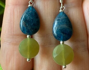Various Gemstones~ 1) Blue Apatite Olive Green Opal   Sterling Silver Earrings~ UNIQUE GIFT For HER~