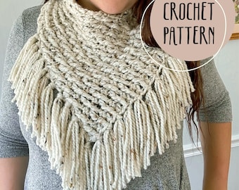 Boho Fringe Chunky Cowl Crochet Pattern, Triangle Scarf (PDF Pattern)