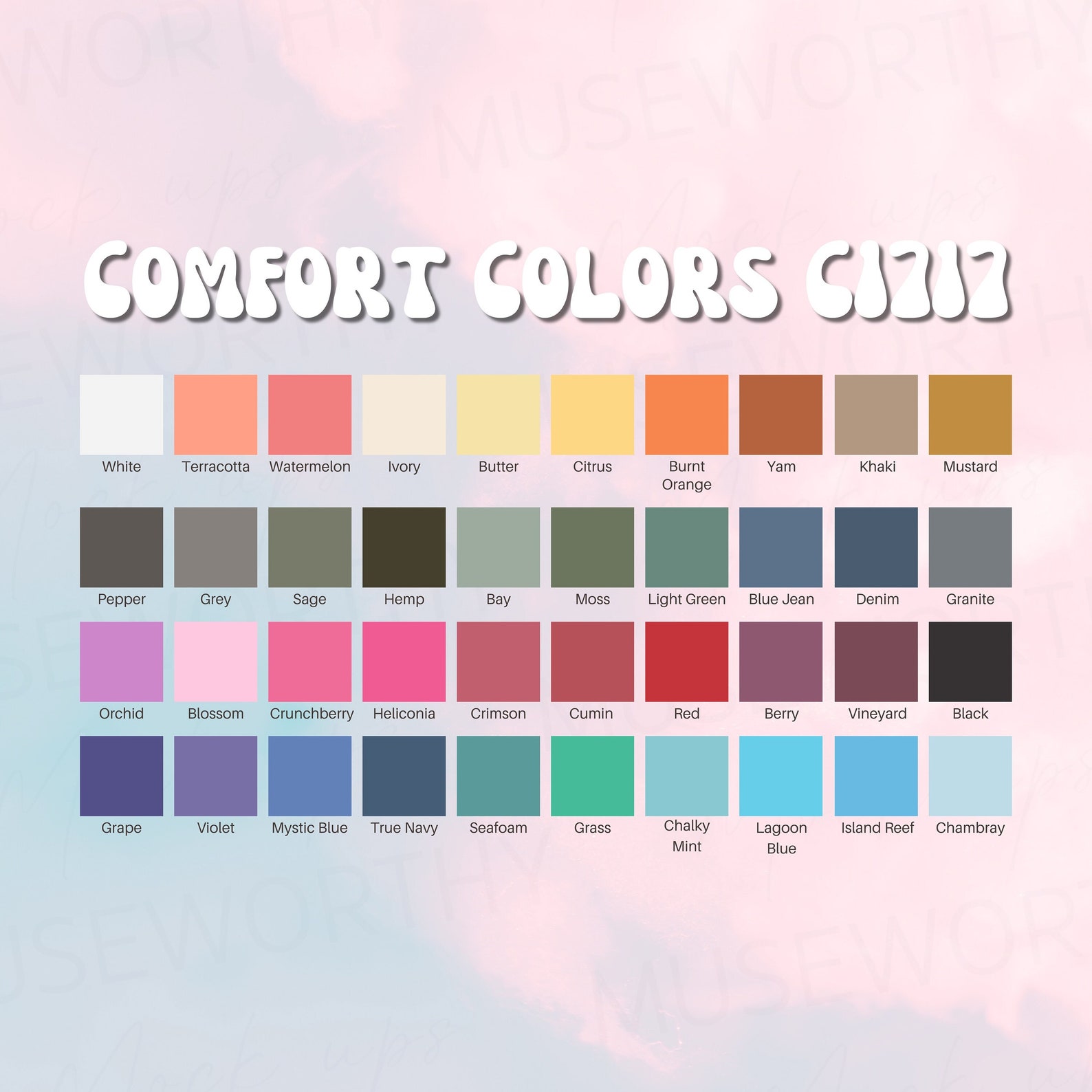 Comfort Colors Color Chart Comfort Colors Mockup Comfort Etsy