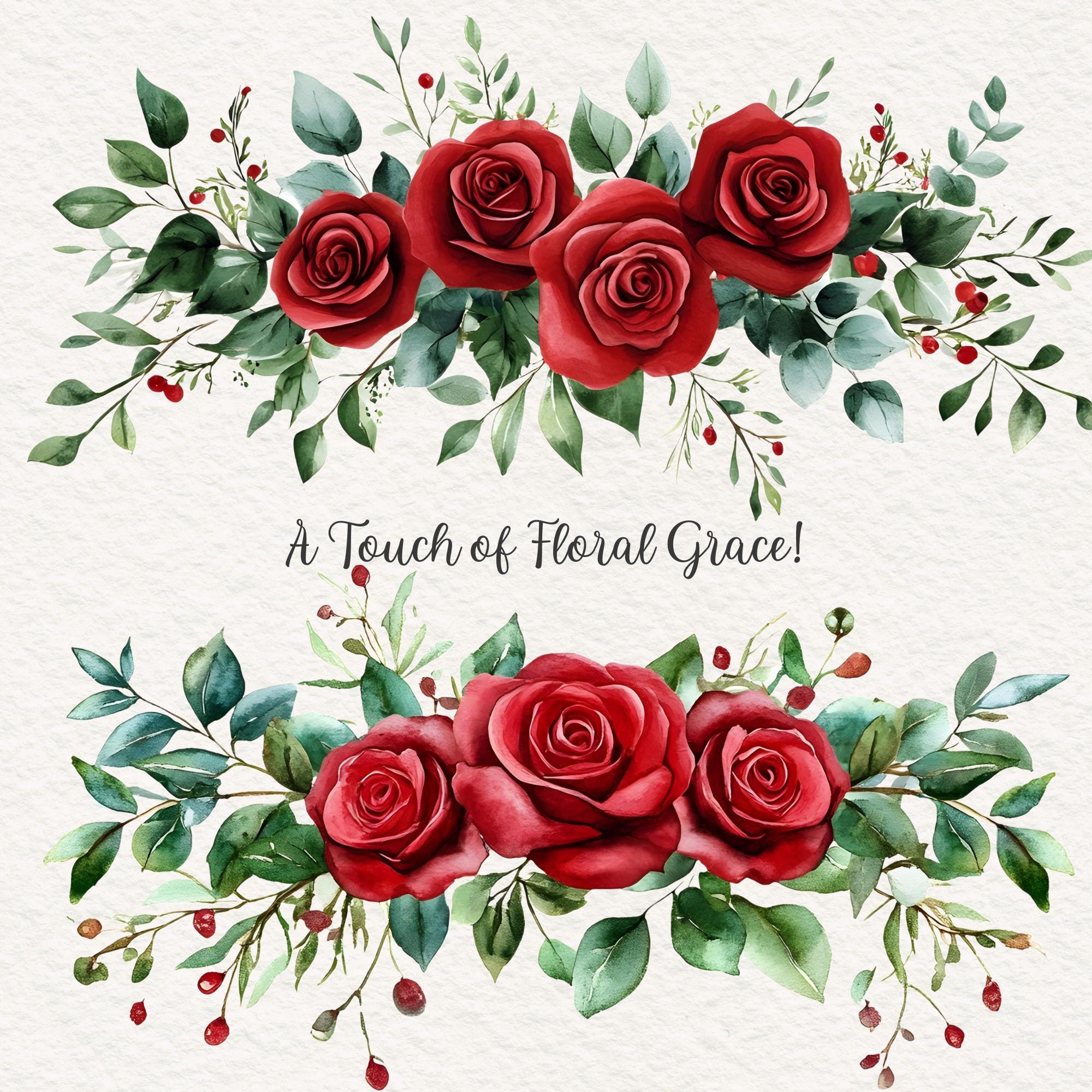 Red Roses Divider Red Rose Floral Dividers: Watercolor Clipart, Commercial Use, Wedding ...