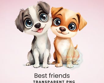 Best friends Watercolor Clipart, 300 DPI, PNG, Transparent Background, perfect for sublimation,POD designs, scrapbooking, stickers and more.