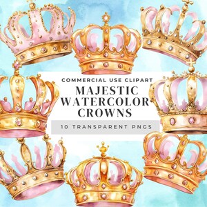 Majestic Watercolor Crowns, Commercial use, transparent PNG, royal crown clipart, golden