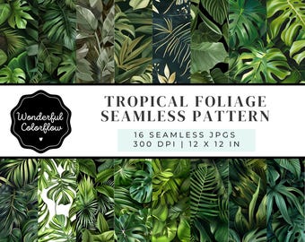 Tropical Foliage Seamless Pattern – Exotic Leaf Digital Paper for Sublimation, Fabric Printing, Scrapbooking & Backgrounds