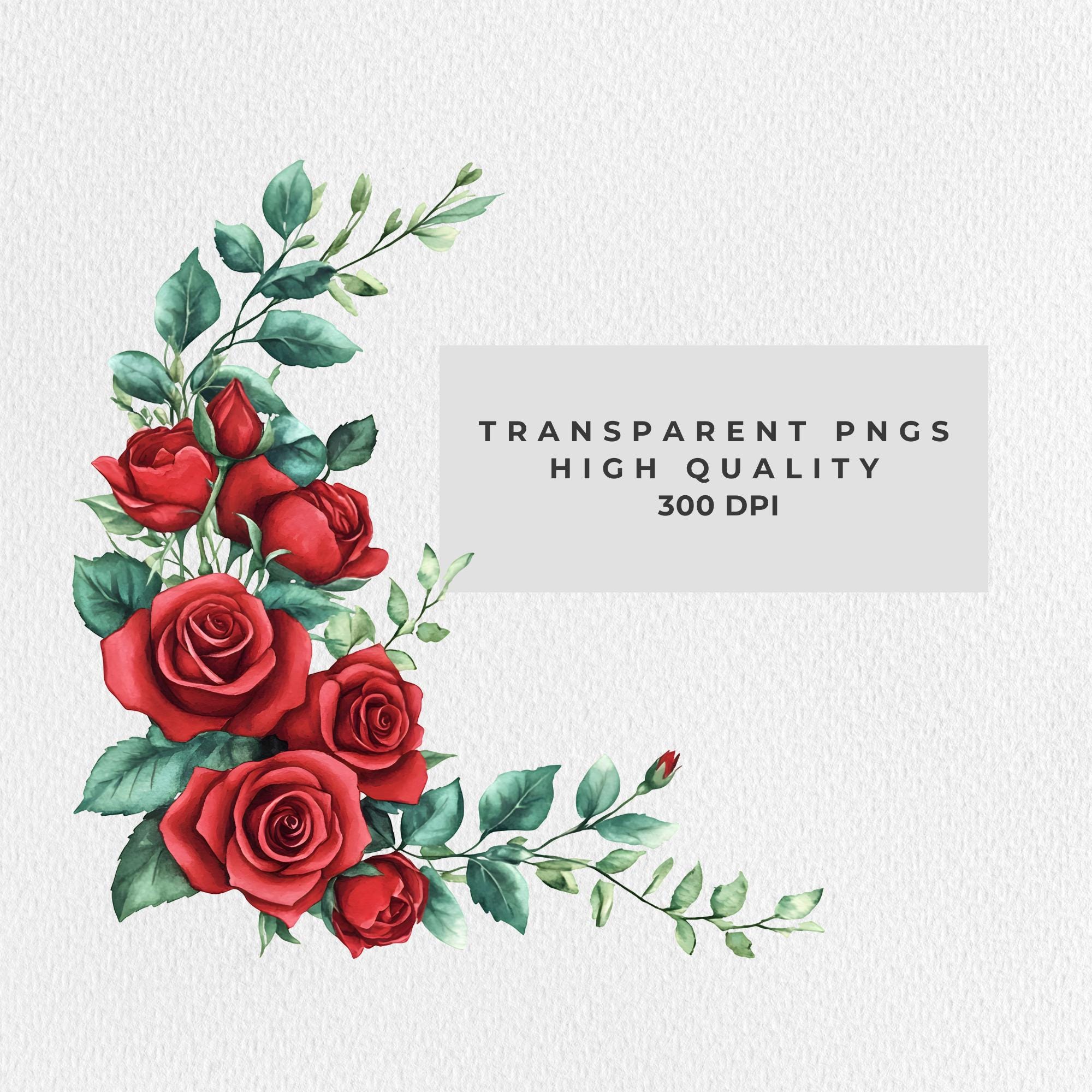 Red Roses Corner Pattern Elegant Red Rose Corners: Watercolor Clipart, Wedding Invitations ...