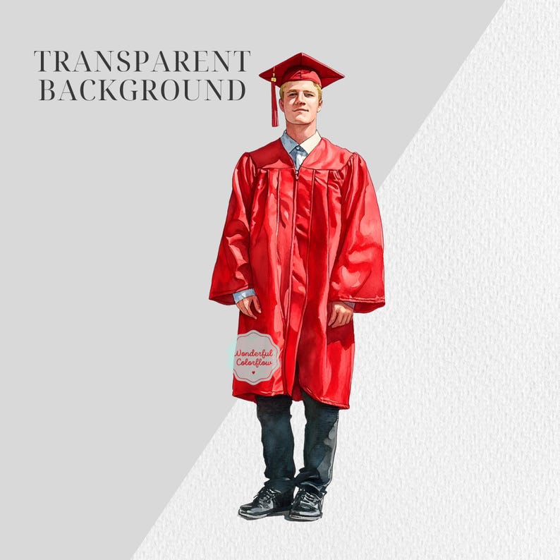 Graduation Day - Red Edition Watercolor Clipart – Red Gown Graduates ...