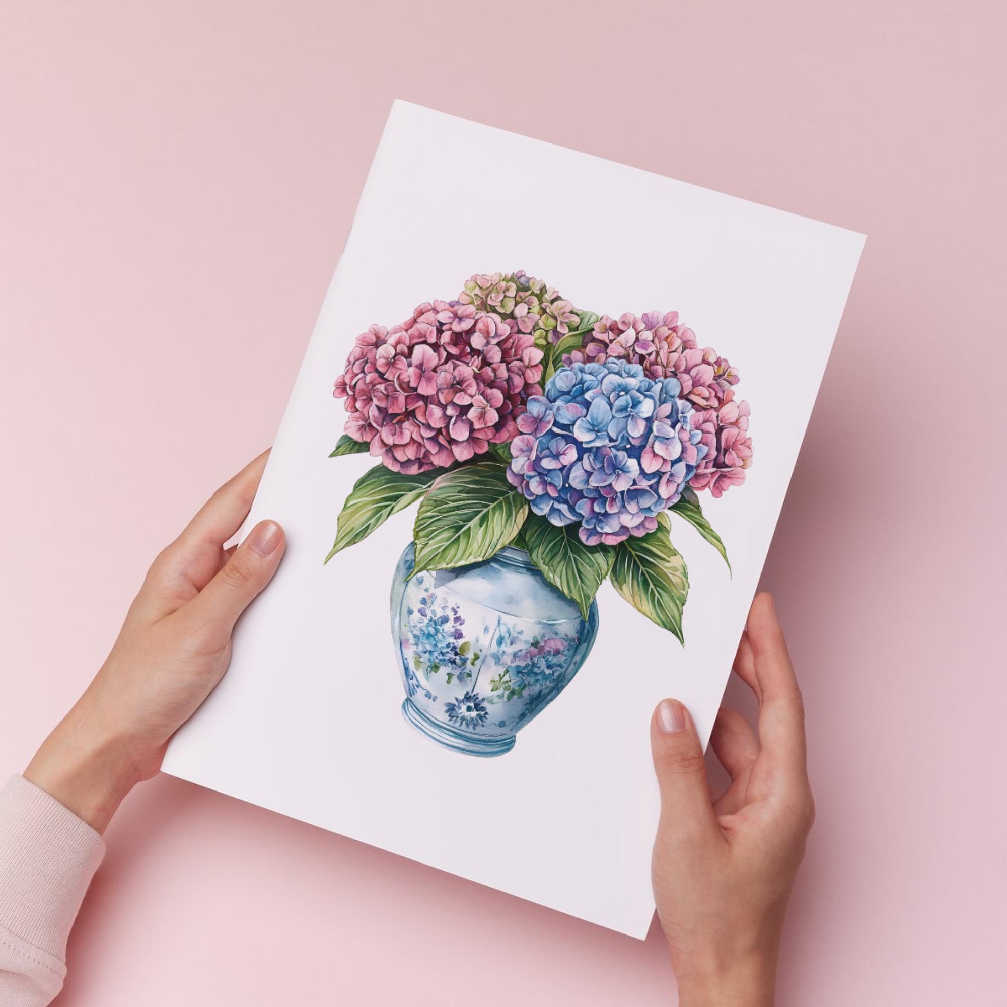 Hydrangea Vase Watercolor Clipart – Floral Bouquets, Jar Flowers PNG ...
