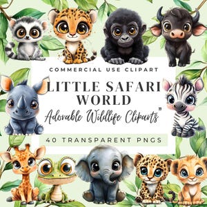 Little Safari World: Adorable Wildlife Clipart,Jungle Animals, Perfect for invitations, stationery, POD, Sublimation, Stickers, scrapbooking