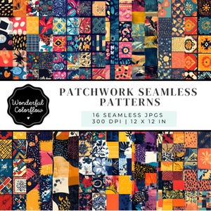 Patchwork Seamless Patterns – Quilted Fabric Digital Paper, Cozy Textile Backgrounds, Scrapbooking & Sublimation JPGs