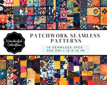Sömlösa lapptäcksmönster – Digitalt papper med quiltat tyg, mysiga textilbakgrunder, scrapbooking och sublimerings-JPG:er
