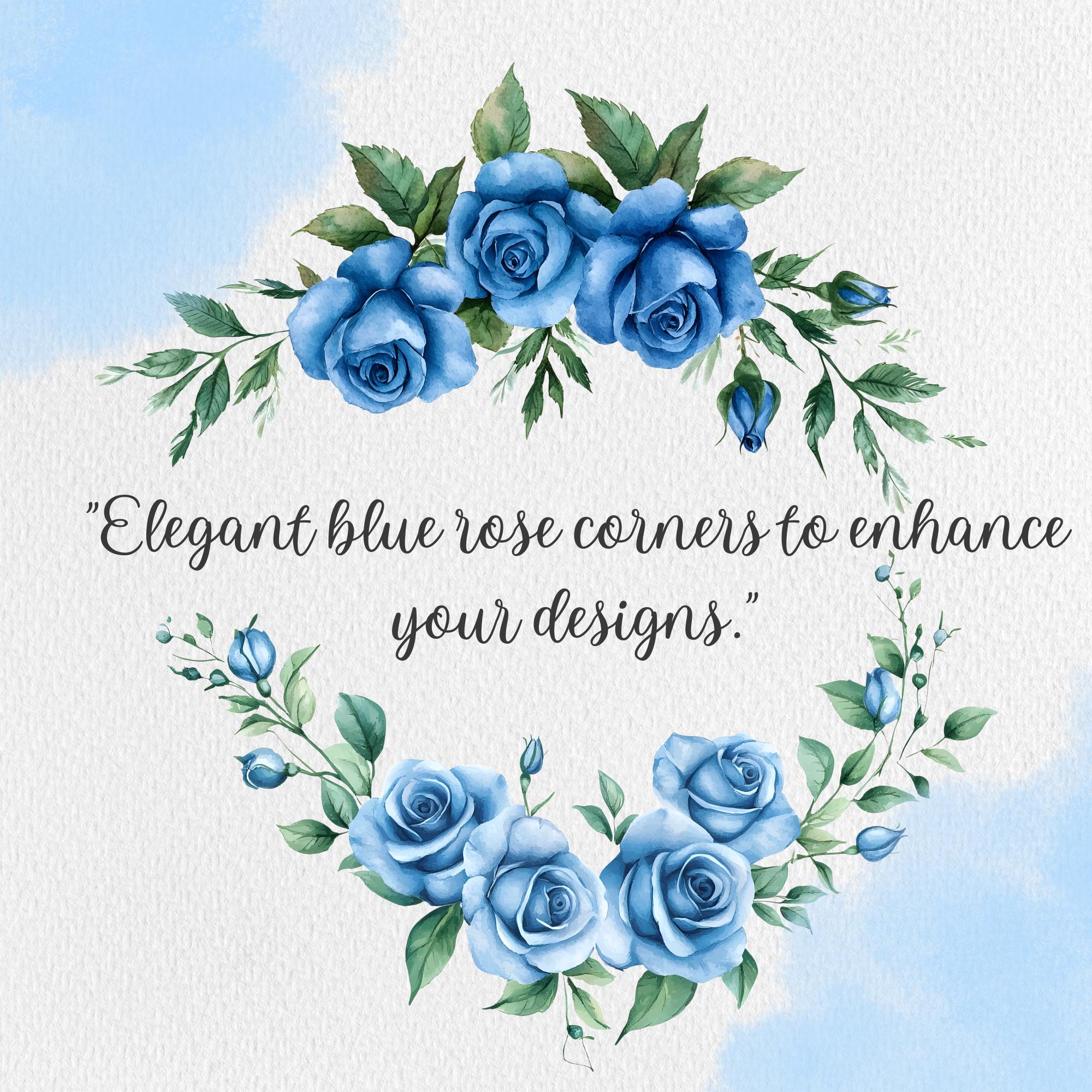 Elegant Blue Rose Corners: Watercolor Clipart - Etsy