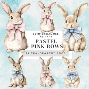 Easter Bow Bunnies: Watercolor Clipart | 14 PNG High Resolution