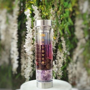 Crystal Water Bottle, Stainless Steel Strainer and Infuser, Natural Gemstones Glass Bottles, Hot and Cold Water Bottles, Crystal Lover Gift