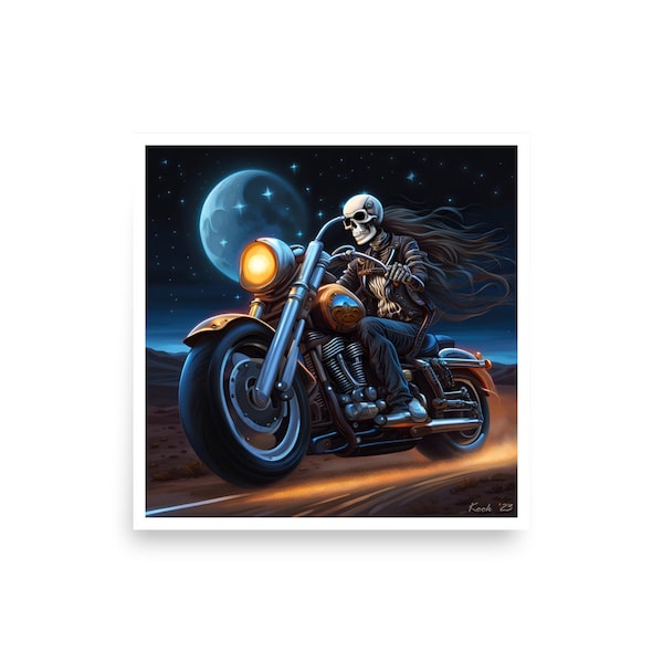 Night Rider 12 X 12 Poster, Vintage Ghost Rider Poster, Night Rider Canvas Prints, Motorcycle Reader Art Print for Living Room, Office Decor