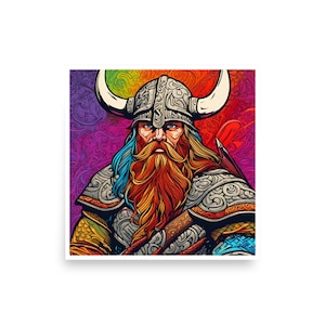 Pôster de arte pop viking de 12 &quot;x 12&quot;, pôster de arte de parede viking, impressão sem moldura de arte pop, impressões de arte viking, impressão em tela viking, decoração de parede viking