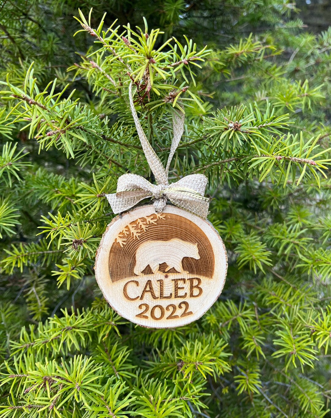 Personalized, Wood Christmas Ornament, Engraved, Rustic, Bear, A True Slice of Montana Etsy