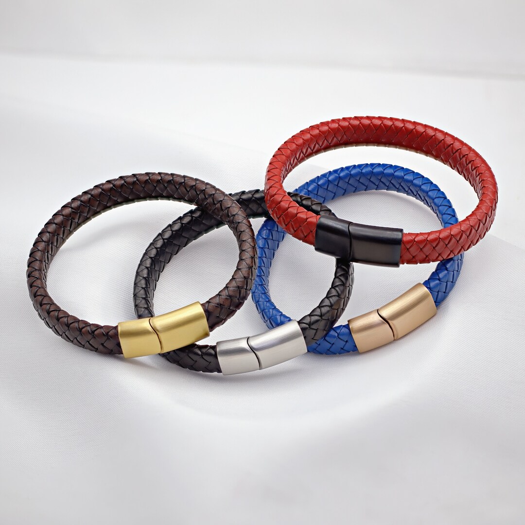 Braided Leather Cord Bracelet With Clasp, Mens Cord Bracelet