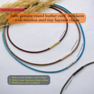 Thin Leather Cord Necklace With Stainless Steel Dainty Clasp for Pendant Charm - Vintage Shades Thin Cord Custom Size Necklaces - 2mm