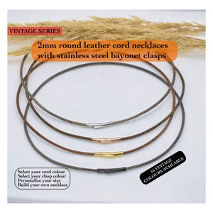 Thin Leather Cord Necklace: Vintage Style, Stainless Steel Clasp (2mm)