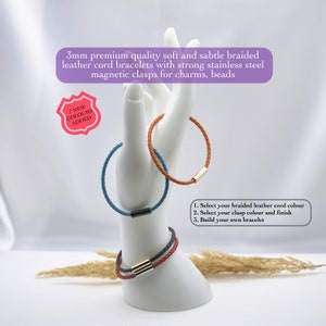 Bracelet cordon en cuir tressé : fermoir magnétique en acier inoxydable, longueur personnalisée, 3 mm