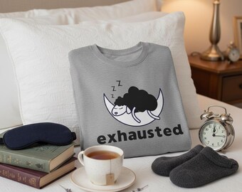 Exhausted Sheep Graphic Tee: Unisex Combed Cotton Relaxation Shirt